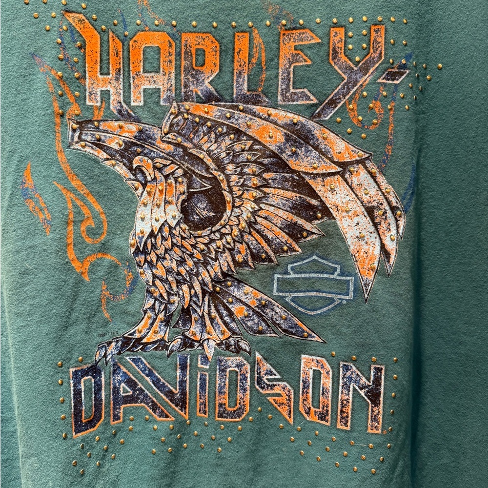 Harley-Davidson Teal & Orange Studded Graphic Women's Tee Shirt - Picture 2 of 5